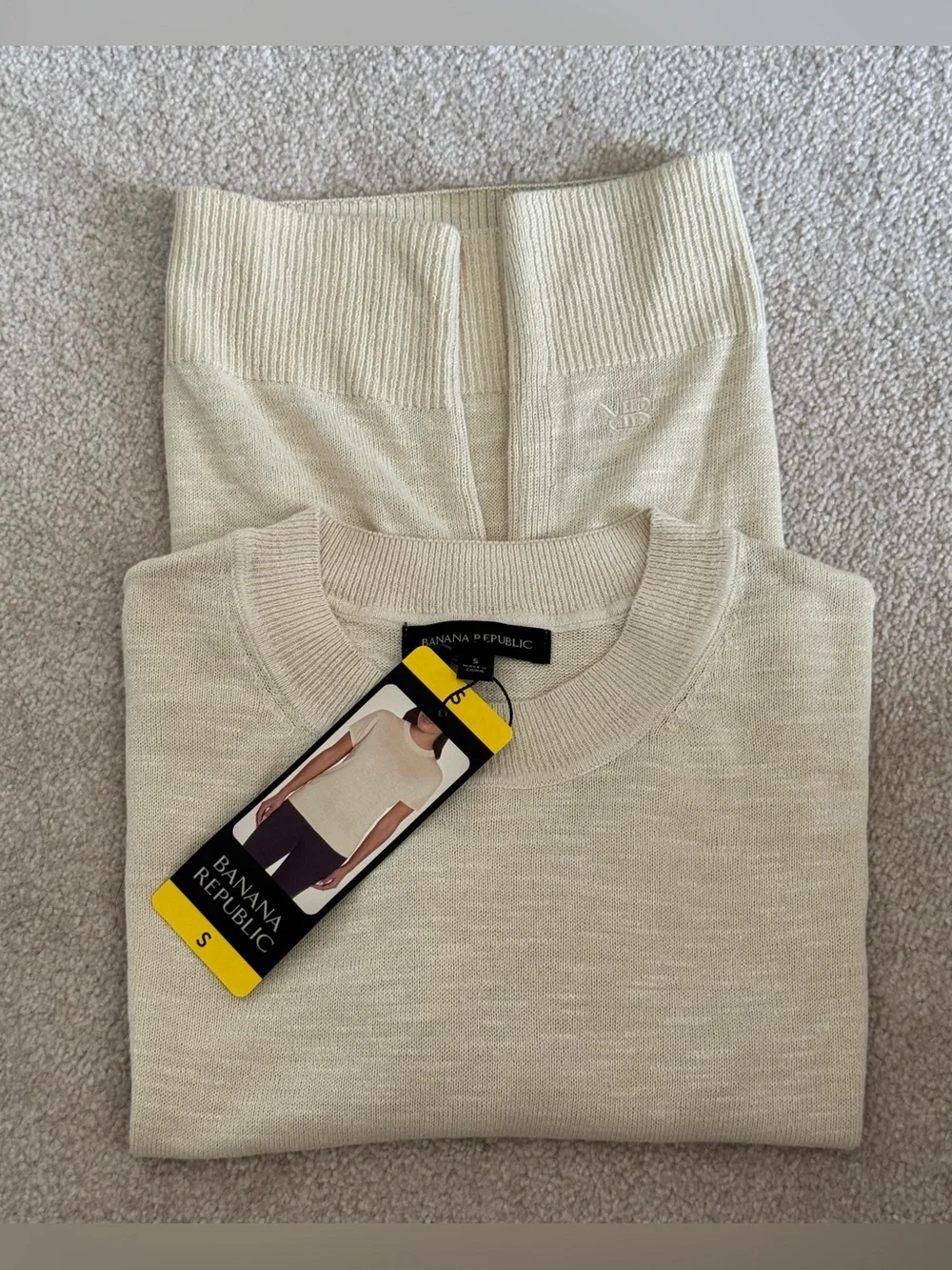 Banana Republic Women's Cream Short-Sleeve Knit Top